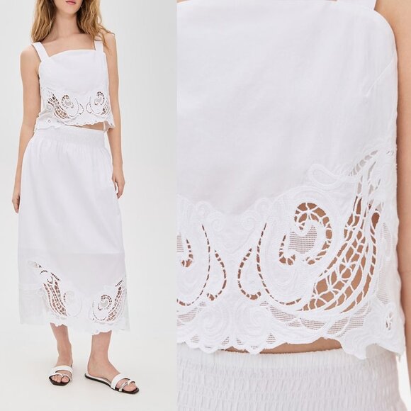 NEW Rag & Bone Clem Eyelet Embroidered Trim 100% Cotton Tank White $198 Sheer - Picture 4 of 16